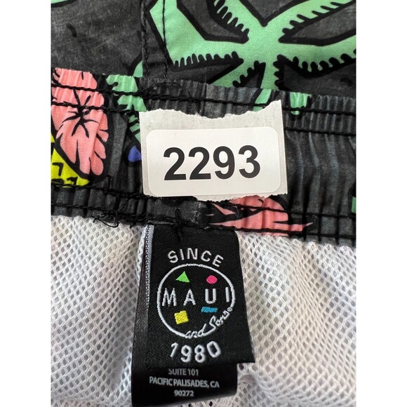 Maui and Sons Black Island Slice Swim Trunks Brief Liner Drawstring Men's XL - Picture 12 of 12